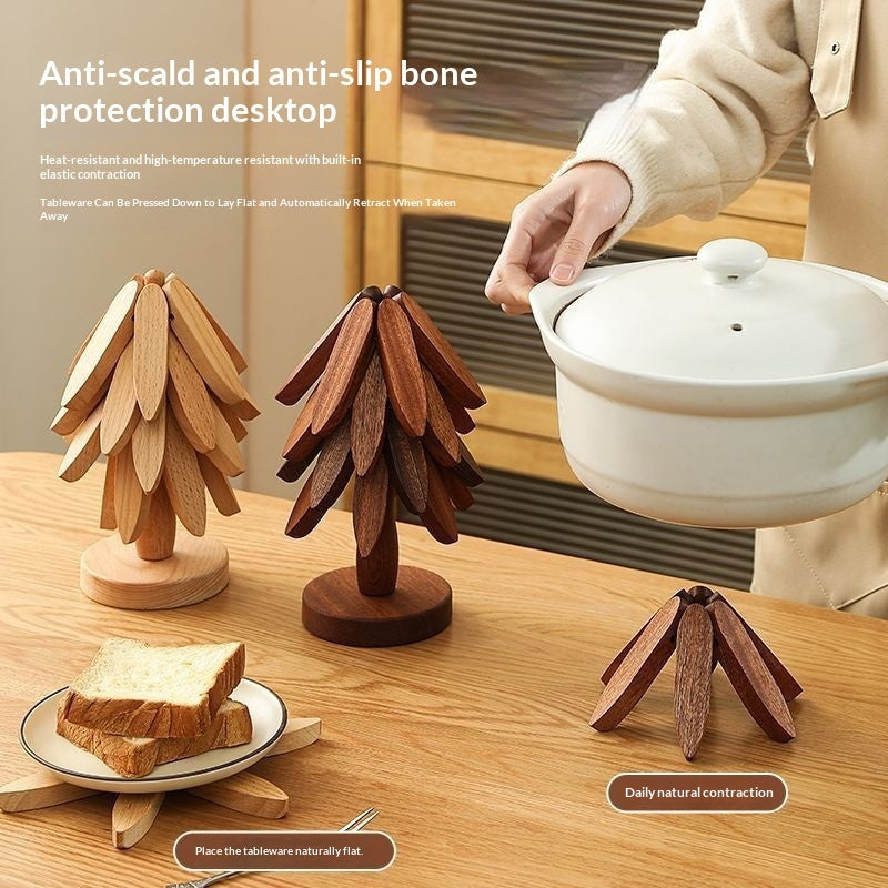 Wooden Tree Trivet & Placemat Set | Heat-Resistant | Natural Wood & Walnut