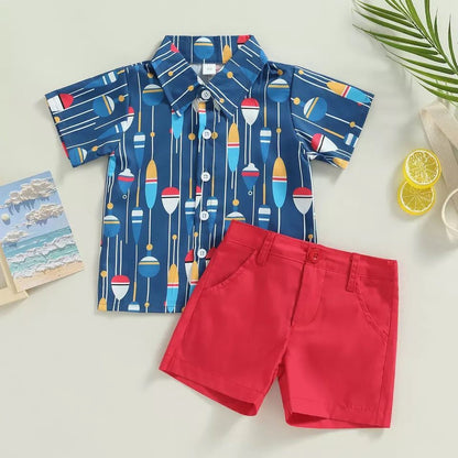 Boys' Printed Short-Sleeve Shirt & Shorts Two-Piece Set