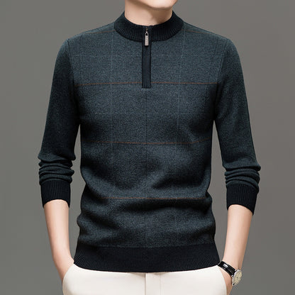 Men's Plaid Half-Zip Knit Sweater | Thick Stretch Fit | JParker