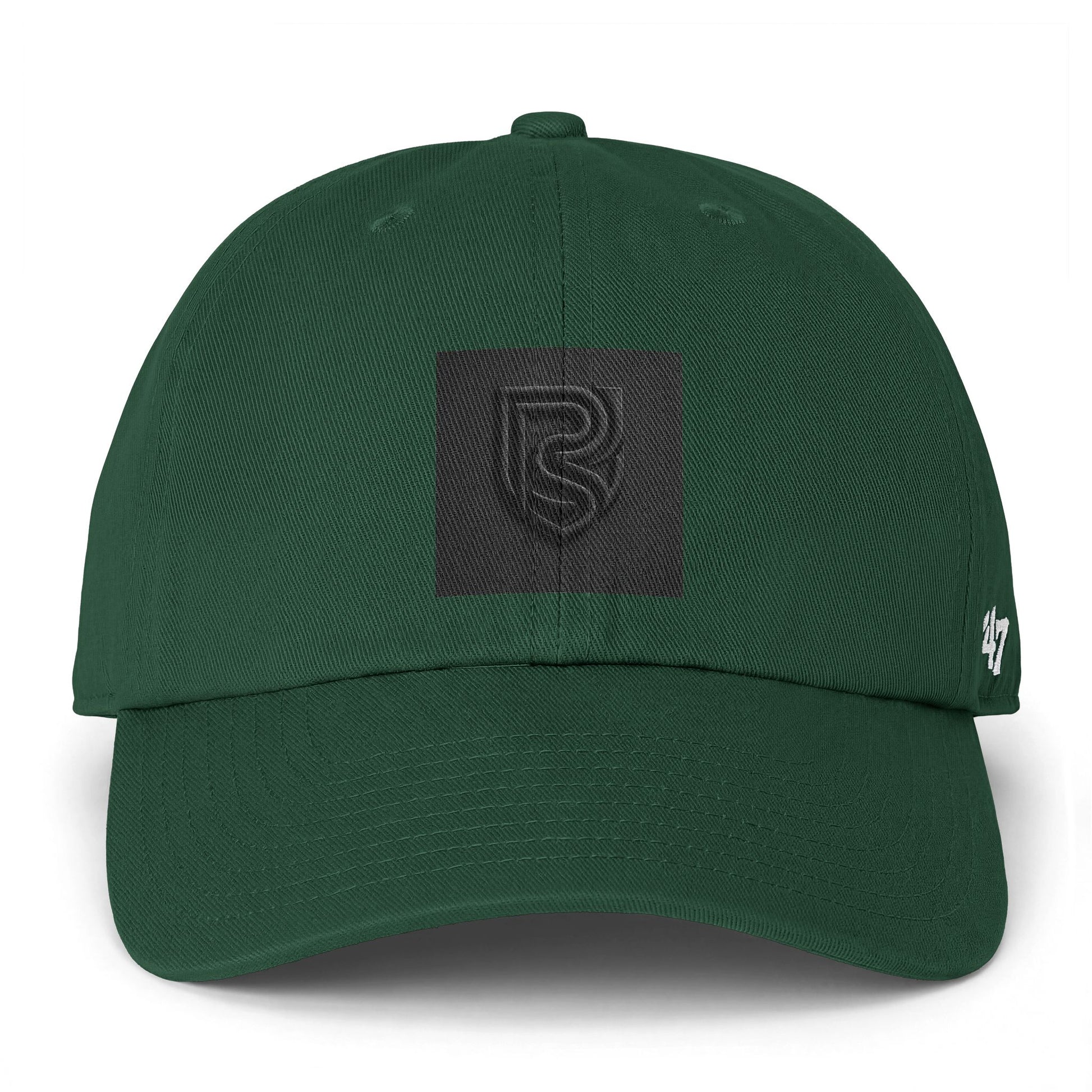 Green cap with a black logo on a white background