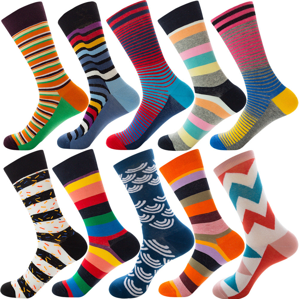Men's Cotton Socks – 10 Pairs Mid-Calf Patterned Socks EU 39-45 23 Designs
