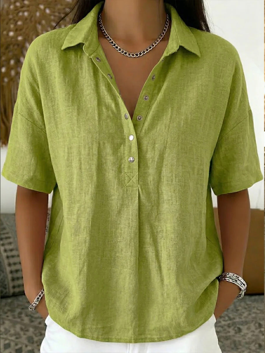 Women's Single-Breasted Lapel Short-Sleeve Shirt