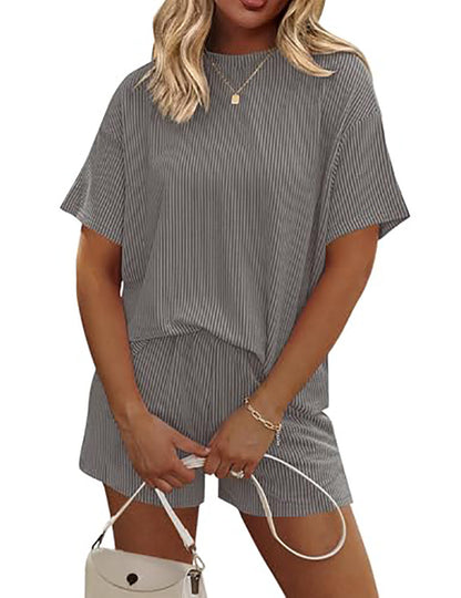 Women's Striped Casual Two-Piece Set — T-Shirt & Trousers