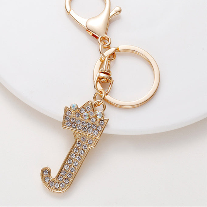 Crystal Crown Initial Letter Keychain A-Z