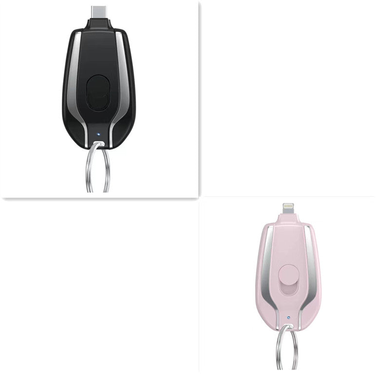 Keyring Emergency Power Bank – 1,500mAh Mini Portable Charger iPhone & USB-C Black & Pink