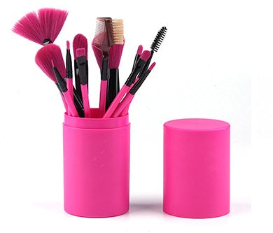 12-Piece Makeup Brush Set with Barrel Box – Rayon Bristles, 8 Colours