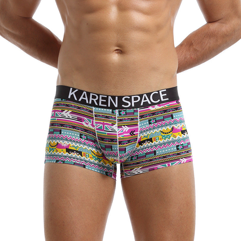 Men's Ice Silk Printed Boxer Shorts – Breathable Low-Rise Trunks