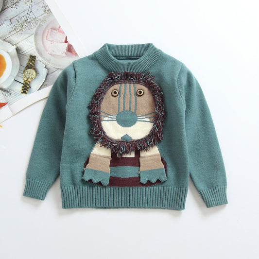 Children's Lion Print Knit Sweater | Soft Kids Pullover