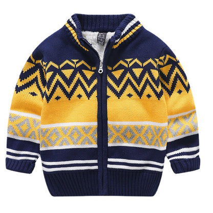 Children's Striped Zip-Up Knitted Cardigan | Long Sleeve Cotton Sweater