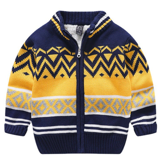 Children's Striped Zip-Up Knitted Cardigan | Long Sleeve Cotton Sweater