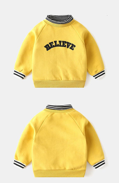Children's Brushed Letter Print Fake Two-Piece Sweatshirt | Boys & Girls Top