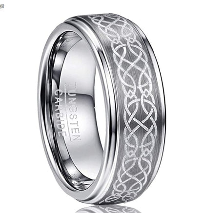Men's Tungsten Steel Laser Pattern Ring – Grey & White European Statement Band