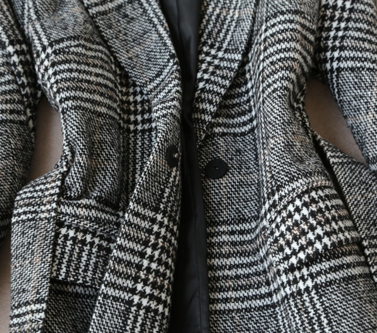 Women's Grey Plaid Suit Set - Blazer and A-Line Midi Skirt Co-ord