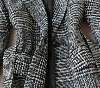 Women's Grey Plaid Suit Set - Blazer and A-Line Midi Skirt Co-ord