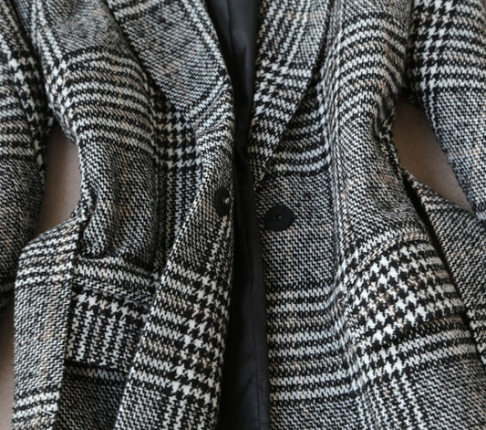 Women's Grey Plaid Suit Set - Blazer and A-Line Midi Skirt Co-ord