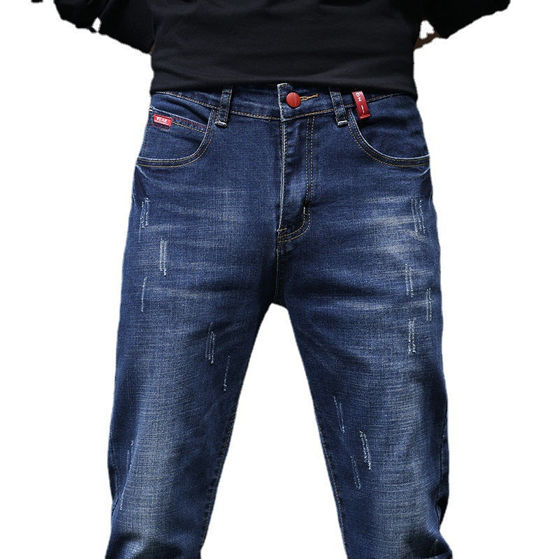 Men's Ripped Denim Jeans – Straight Leg Black & Blue, Waist Sizes 28–36