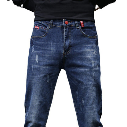 Men's Ripped Denim Jeans – Straight Leg Black & Blue, Waist Sizes 28–36