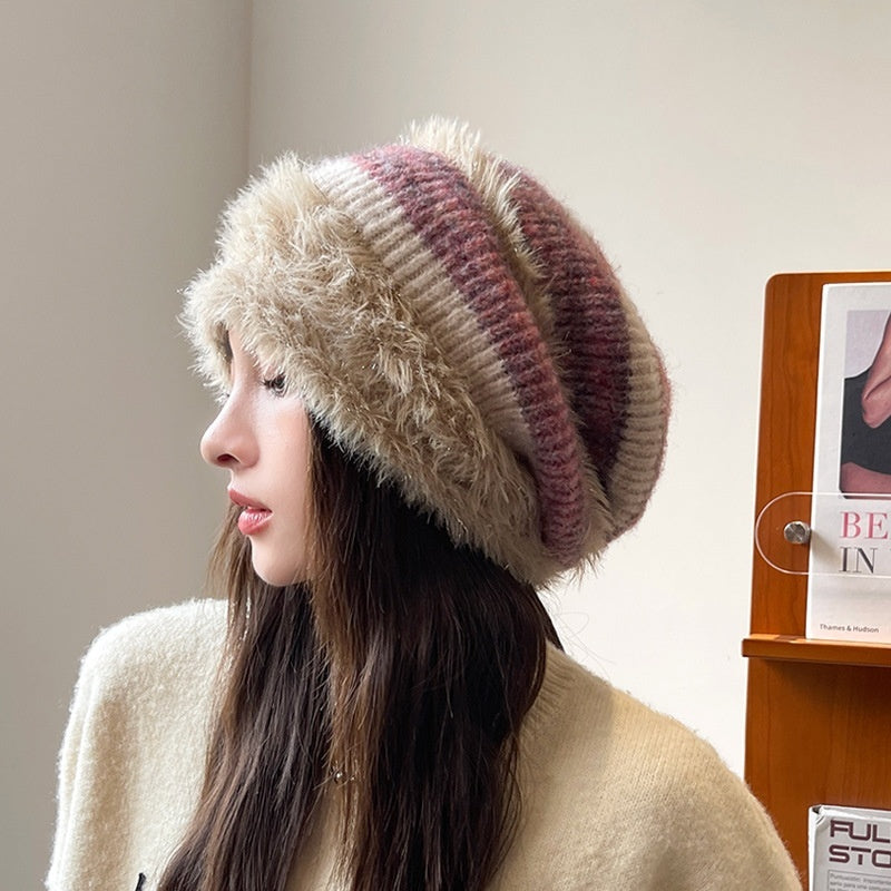 Women's Knitted Beanie with Fluffy Earflaps | Warm Windproof Winter Hat