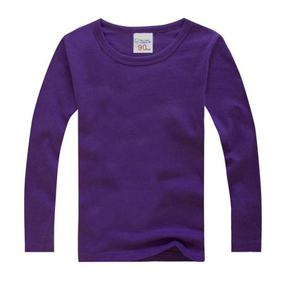 Kids Solid Colour Long Sleeve Cotton T-Shirt – 8 Colours