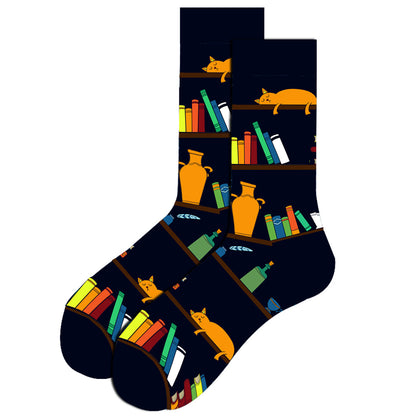 Men’s Novelty Jacquard Cotton Mid-Tube Socks 26 Designs Santa Moose EU 39-46