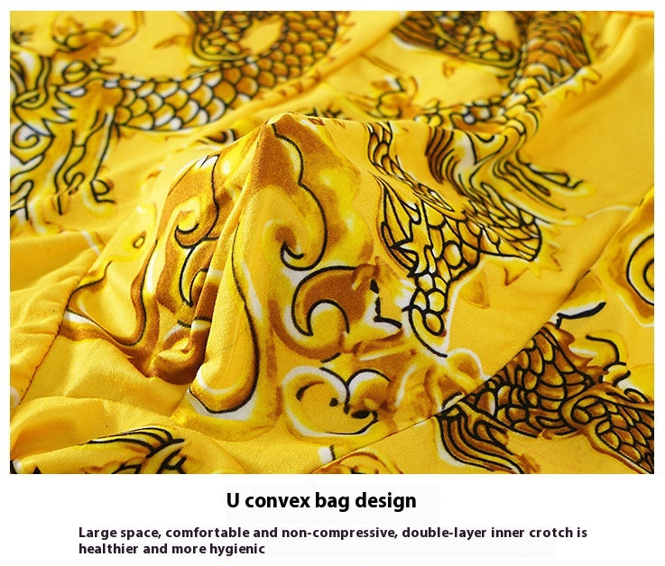 Men's Dragon Print Milk Silk Boxer Briefs – Quick-Dry Mid-Waist 4 Colours