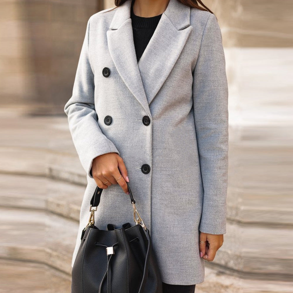 Women's Slim-Fit Mid-Length Coat – Lapel Collar Long Sleeve | S–3XL