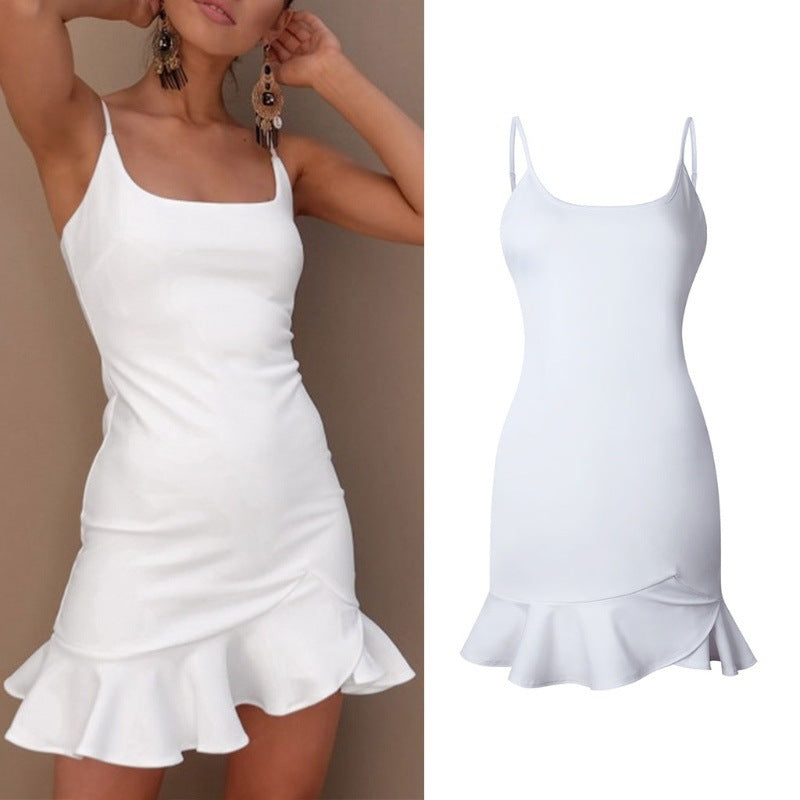 Women's Ruffle Trumpet Mini Dress | Spaghetti Strap Slim Party Dress