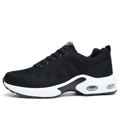 Women's Flyknit Mesh Casual Trainers - Breathable Lace-Up Flat Sports Shoes