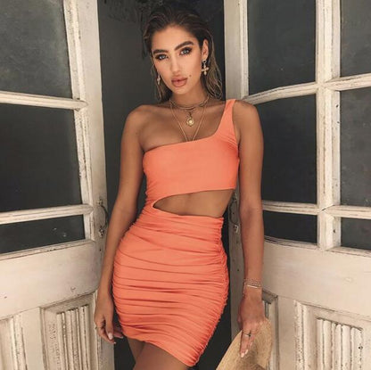 Women's One-Shoulder Hollow Cut Mini Dress | Party Dress