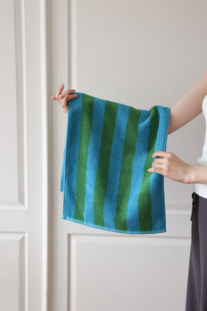 Wide Stripe Combed Cotton Towel | Retro Mori Style | 4 Colours | S, L or Set