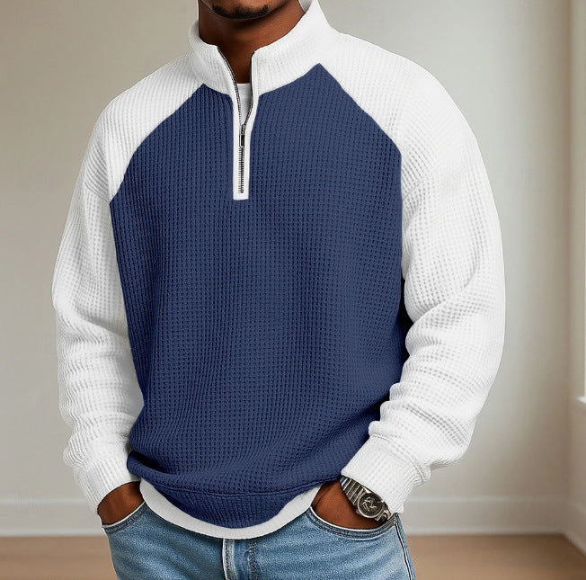 Men's Waffle Knit Long Sleeve Polo Shirt – Colour Block | 6 Colours | Sizes S–5XL