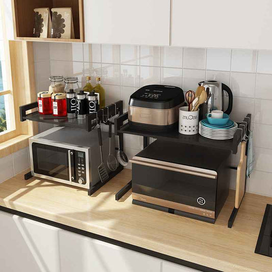 Retractable Metal Microwave Rack – 2-Layer Desktop Kitchen Shelf