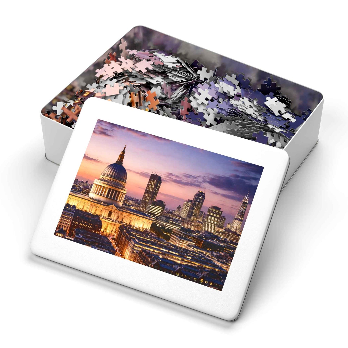 London Skyline Jigsaw Puzzle with Tin – Sunset Cityscape Gift