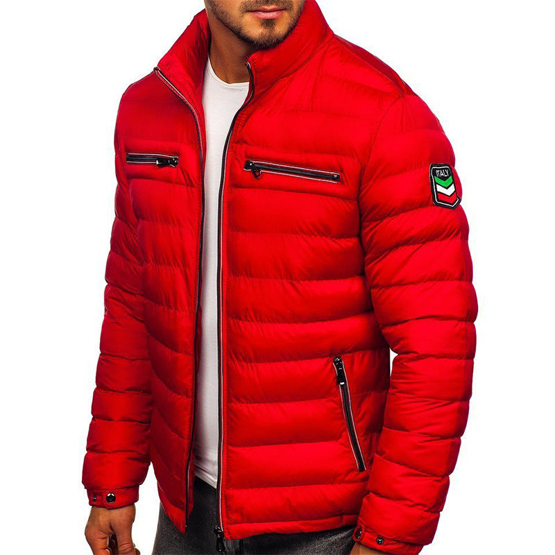 Men's Stand Collar Zip-Up Padded Jacket | Black, Blue & Red | S to 3XL