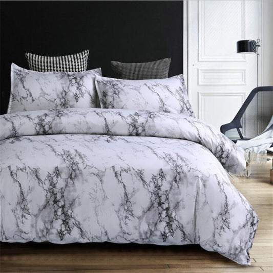 Marble & Solid Print Polyester Duvet Cover Set – Reactive Dye Twill