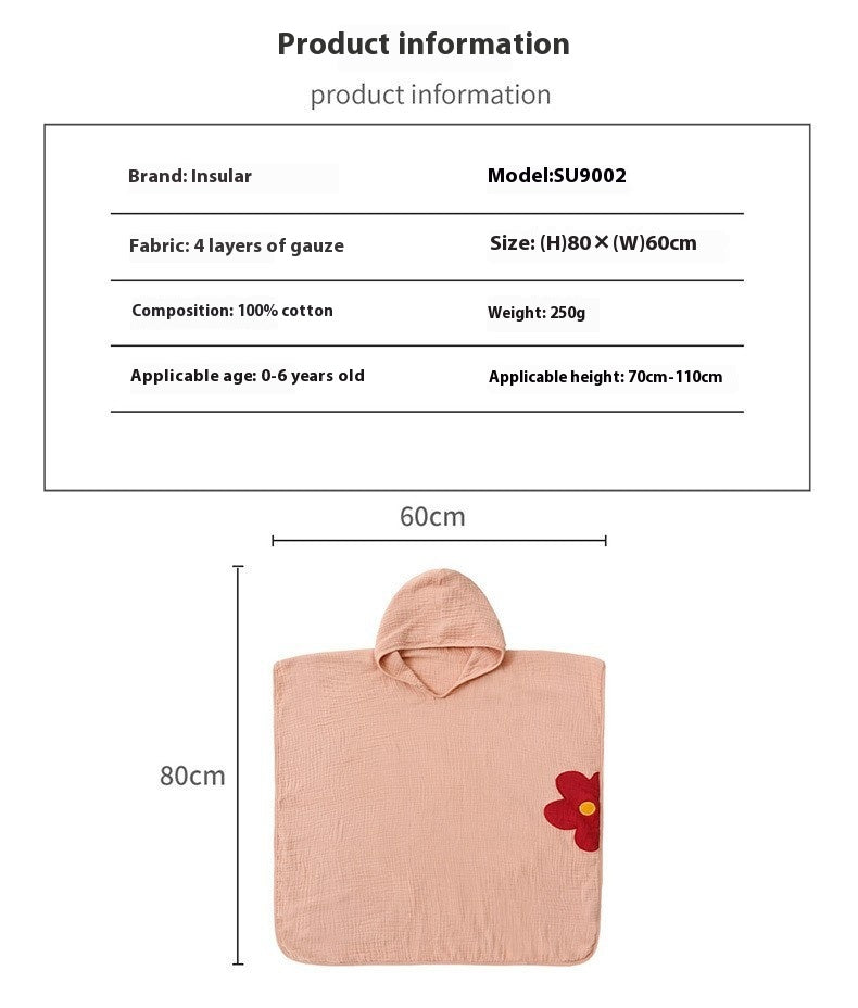 Children's 4-Layer Cotton Gauze Hooded Bath Towel | Wearable Poncho