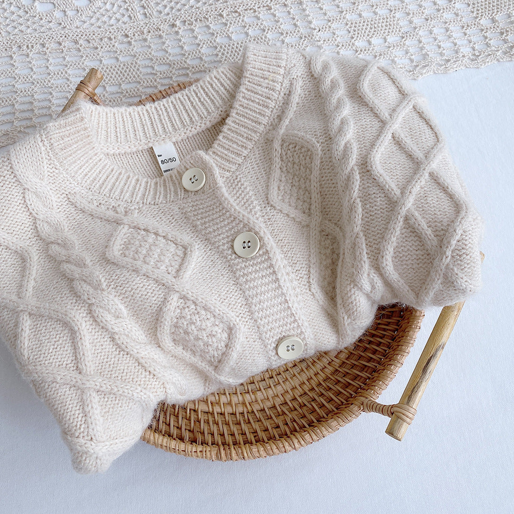Girls Cotton V-Neck Cardigan Sweater – Diamond Knit Kids Top