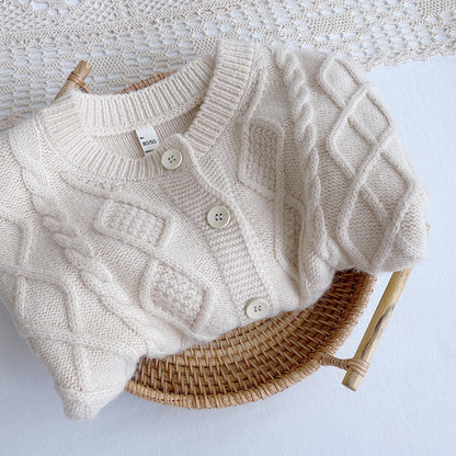 Girls Cotton V-Neck Cardigan Sweater – Diamond Knit Kids Top