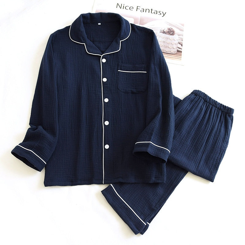 Men's Double-Layer Gauze Cotton Pyjama Set | Japanese Style Loungewear