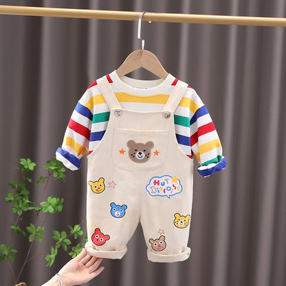 Boys' Plaid Shirt & Strap Trousers Set