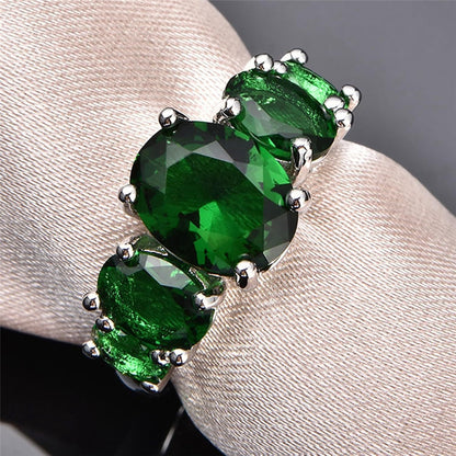 Oval Crystal Stone Ring | Platinum-Plated Coloured Gemstone Ring for Women