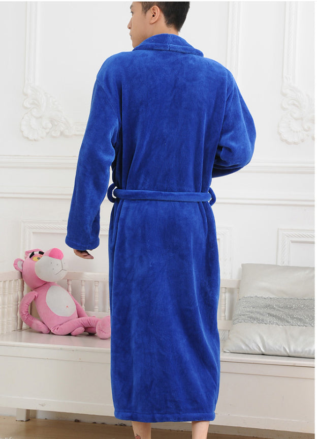 Men's Flannel Polo Collar Robe | Solid Colour Homewear