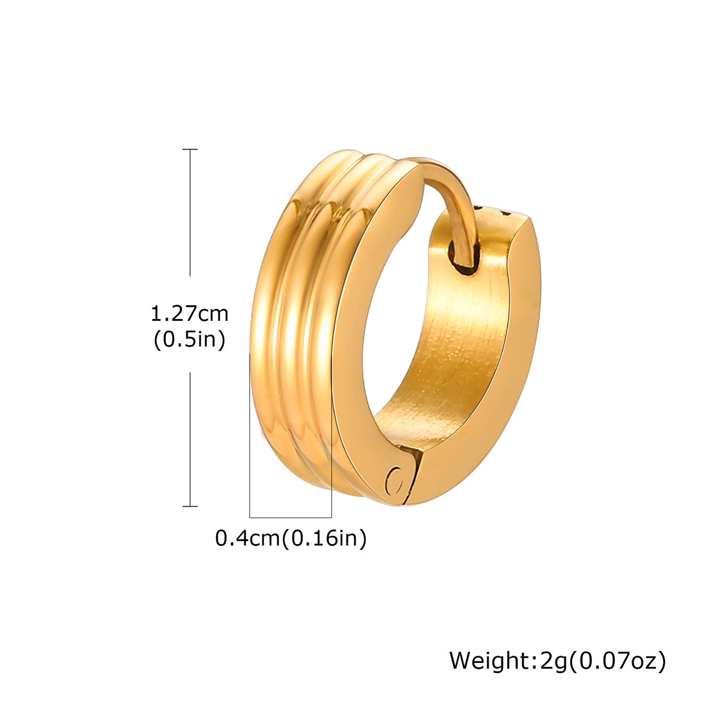 Men's Stainless Steel Triple Ring Earring | Black, Gold & Steel