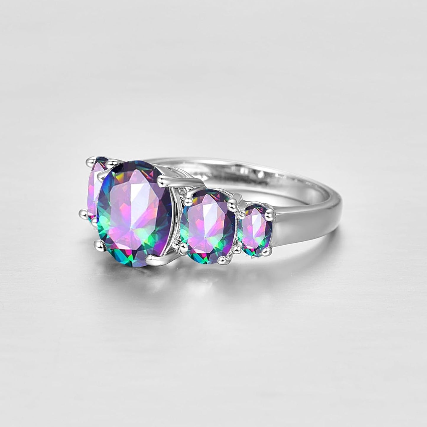 Oval Crystal Stone Ring | Platinum-Plated Coloured Gemstone Ring for Women