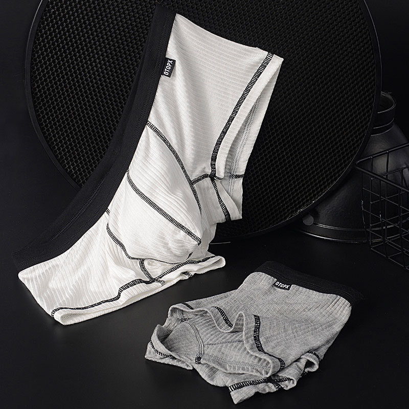 Men's Viscose U-Convex Boxer Briefs – Thin Breathable Mid-Waist White & Gray