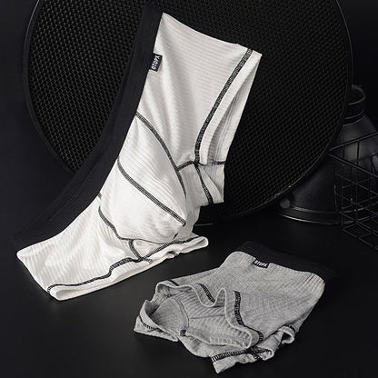 Men's Viscose U-Convex Boxer Briefs – Thin Breathable Mid-Waist White & Gray