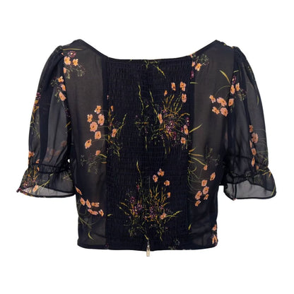 Women's Floral Puff-Sleeve Cropped Top | Slim-Fit 3D Print Streetwear Blouse
