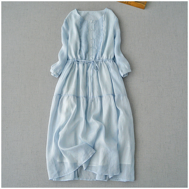 Women's Ramie Patchwork Mid-Length Fairy Dress