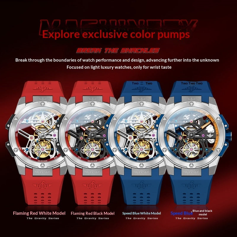 Men's Mechanical Flywheel Watch | Open-Heart Dial | Silicone Strap