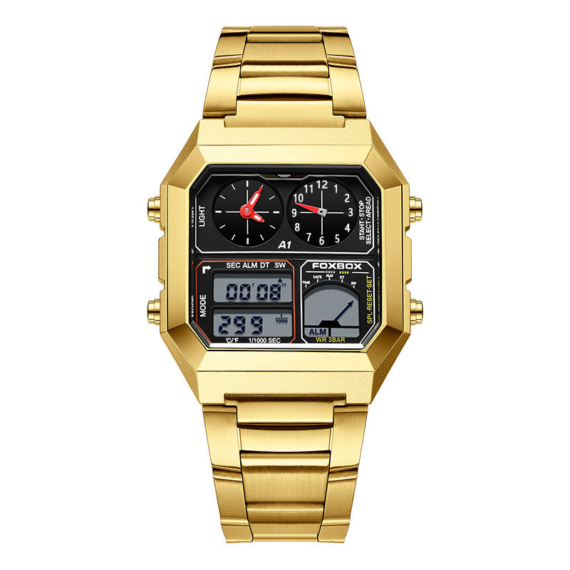 Men’s Dual Display Sport Chronograph Watch – 40mm Square, 30M Waterproof